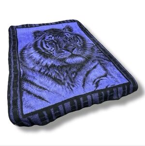 San Marcos Original Tiger Purple Black Reversible Blanket Double Size Vintage